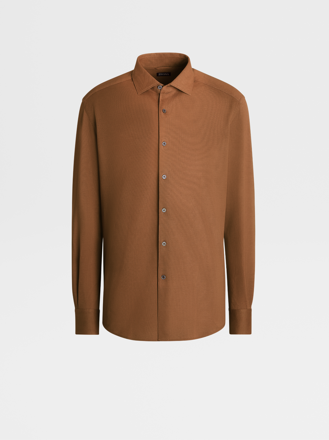 Camisa de Manga Larga en Punto de Puro Algodón de Color Vicuña